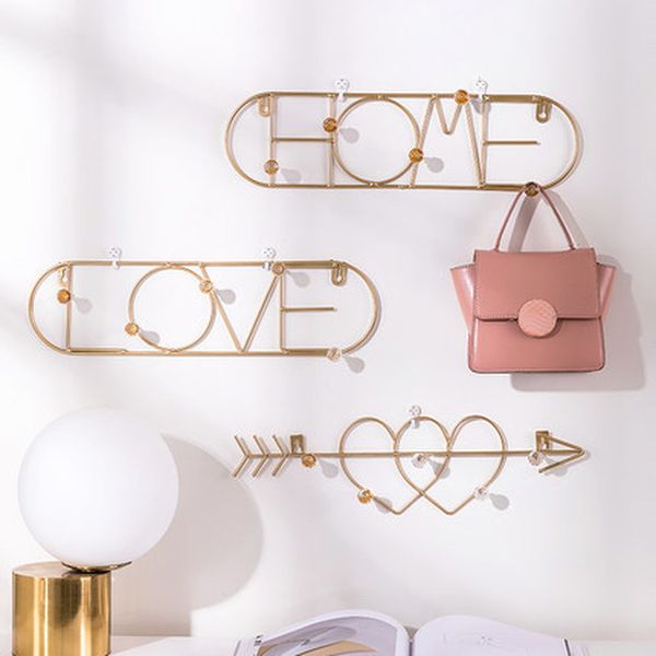 

iron decorative wall hook love geometry storage rack coat holder hanging shelf bathroom hanger home decoration nordic style