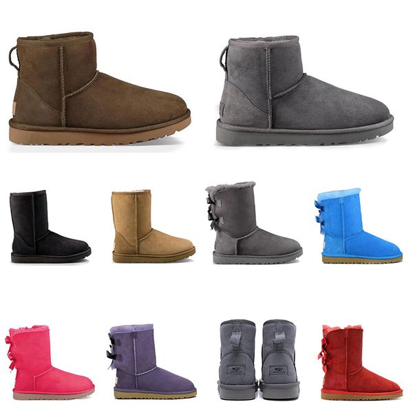 

wholesale fashion australia winter snow boots grey pinks red black chestnut two bow women shoes size 36-41 classical booties