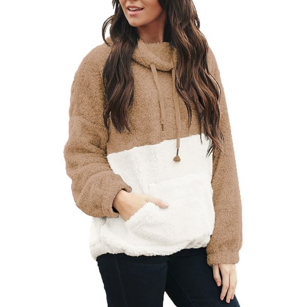 

women contrast color hoodies pullover long sleeve hooded sweatshirt ladies loose clothing, Black