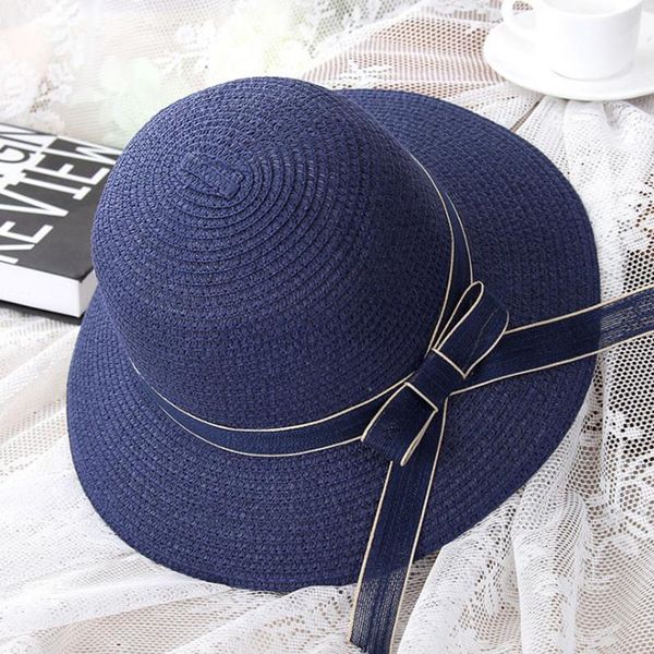 

calymel new summer sun hats women fashion girl straw hat ribbon bow beach hat casual straw feminino drop shipping, Blue;gray