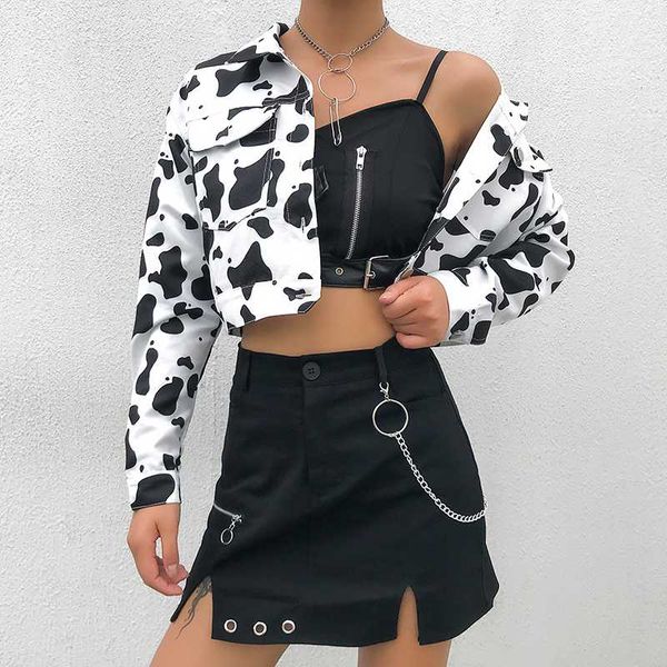 

women's jackets streetwear cow print cropped female jacket casual buttons coat women cardigan spring autumn basic outwear, Black;brown
