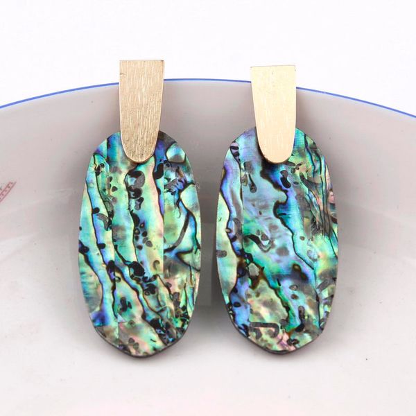 

Kendra Style Designer Inspired Oval Turquoise Abalone Shell Leopard Acrylic Resin Aragon Dangle Drop Big Statement Earrings