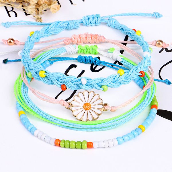 

charm bracelets ethnic handmade weave mix beads multilayer flower bracelet for women party fashion jewelry friendship, Golden;silver