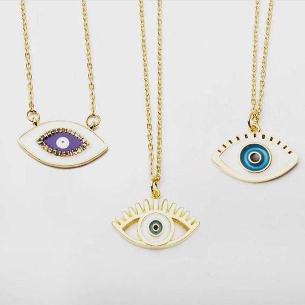 

ladies cute minimal colorful rhinestone filled drip evil eye pendant necklaces for women long chain gold necklace, Silver