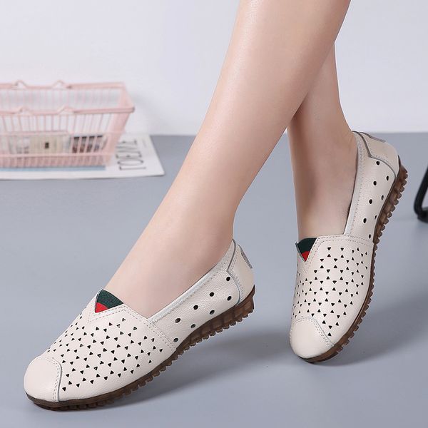 

2020 summer woman flats shoes women loafers leather shoes cutout loafer slip on ballet casual calzado mujer flat ladies, Black