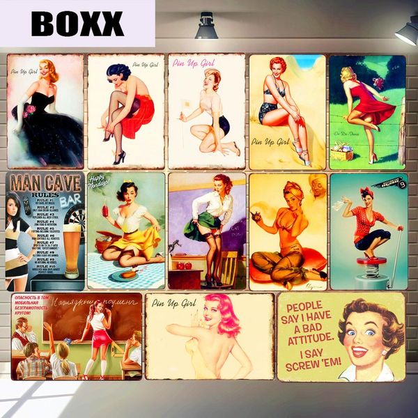 

pin up girls vintage metal poster lady tin signs american art painting cafe pub bar club casino wall home decoration mn121