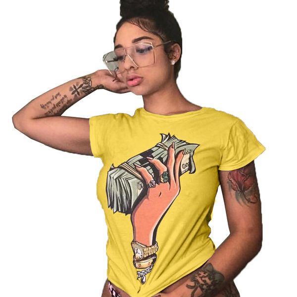 

women's simple t-shirt with round collar u.s. dollar printed t-shirt with short sleeves many code much color designer brand t-shirts, White