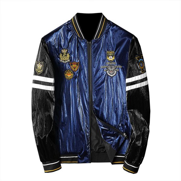 

men's jackets 2020 autumn new bright face slim embroidery embroidered logo jacket zipper shirt jacket trendy men's casual size m-4, Black;brown