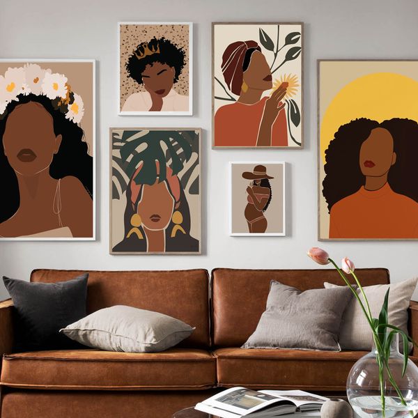 

wall art canvas painting abstract black girl fashion illustration nordic posters and prints wall pictures for living room decor