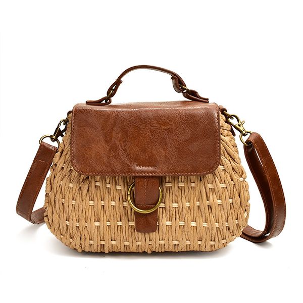 

vintage straw bag pig crossbody beach bag casual weaving rattan handbags
