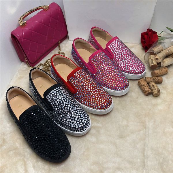 

tide rhinestone flat shoes women autumn loafers women thick sole sapato feminino slip on ladies shoes zapatos de muje big sizes, Black