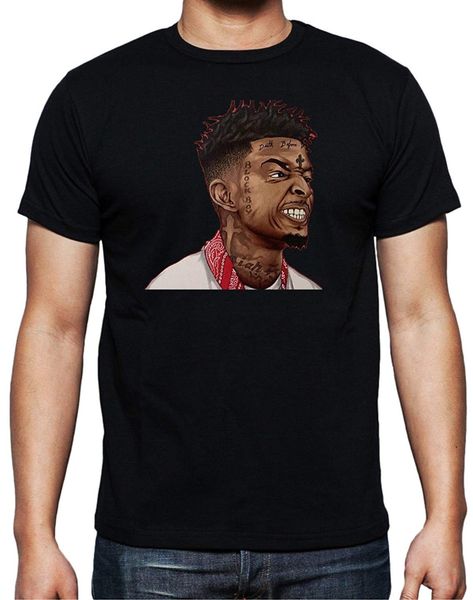 

21 savage ' side face " o-neck fashion casual print t shirt pre-cotton tee shirt for men
