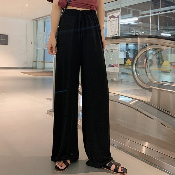 

vintage summer black chiffon wide leg pants women casual solid color elastic trousers loose long pant high waist woman clothes, Black;white