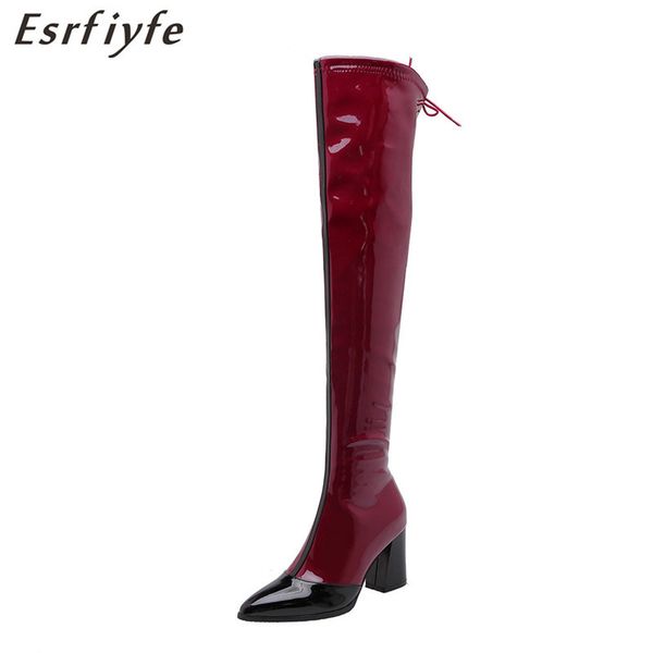 

esrfiyfe 2020 new shoes women black over the knee boots female autumn winter lady thick heel pointed toe thigh high boots