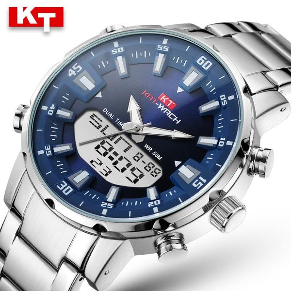 

climbing sport waterproof watches men luminous dual display alarm quartz watch wholesale relogio masculino, Slivery;brown