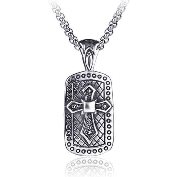 

cross tag pendant stainless steel necklace hip hop cross necklaces men punk rocking necklaces jewelry party gifts snx25, Silver