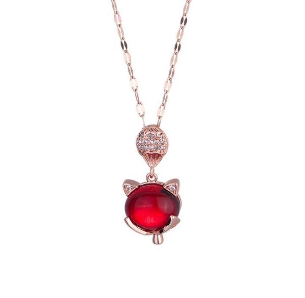 Halskette aus Titanstahl, roter kleiner Fuchs, neue Mikro-Intarsien aus Hao-Stein, Schlüsselbeinkette, sexy, charmante Halskette LY026
