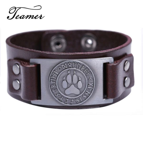 

teamer black brown leather wristband bracelet slavic silver color viking wolf charm bracelets men amulet jewelry, Red;blue