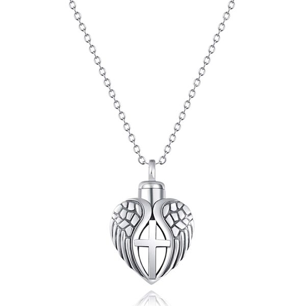 

cross love heart pendant cremation ash holder urn keepsake necklace, Silver