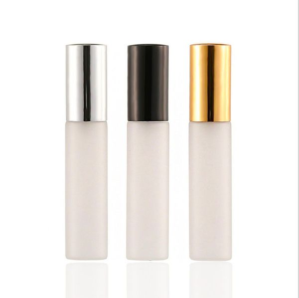 

10ml frosted glass essential oil perfume bottle pump sprayer bottle with gold/silver/black caps perfume sub bottle for travel