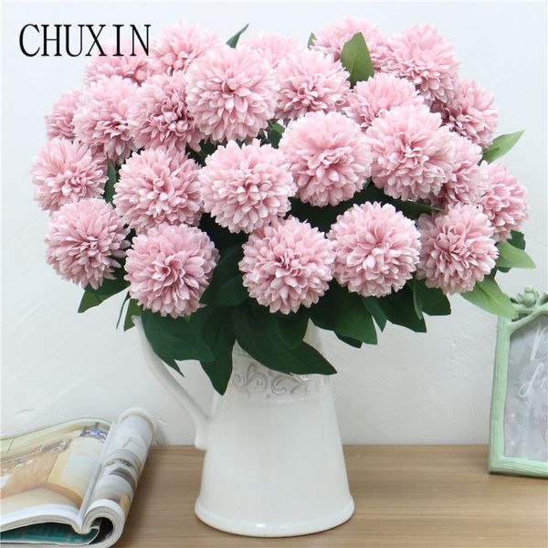 

decorative flowers & wreaths 10 heads with leaf bouquet artificial flower ball chrysanthemum high-end wedding road lead wall home garden dec