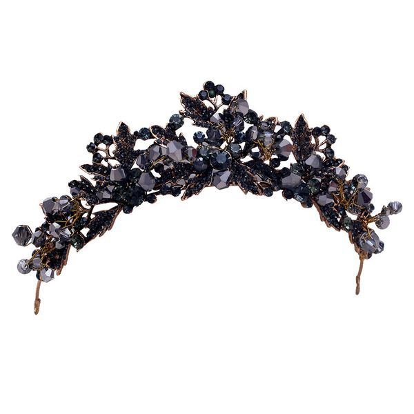 

diezi baroque black crystal beads bridal tiaras crown rhinestone diadem pageant veil tiara headbands wedding hair accessories y200807, White;golden