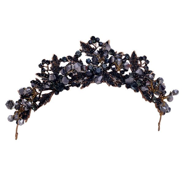 DIEZI Perline di cristallo nero barocco Diademi nuziali Corona strass Diadema Spettacolo Velo Tiara Fasce per capelli Accessori per capelli da sposa Y200807