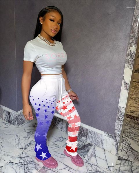 

sports style long pants fashion star print bandage female clothing womens designer contrast stacked pants casual, Black;white