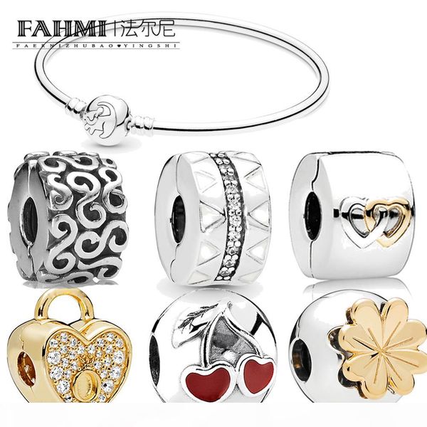 

fahmi 100% 925 sterling silver classic clover crown cherry heart diy ladie charm bracelet fashion cilp wholesale, Black