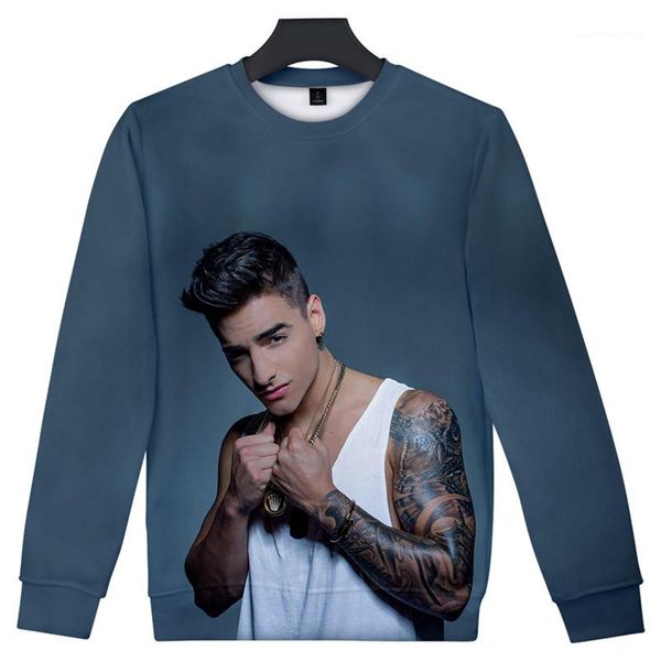 

print men hoodies fashion long sleeves pullover sweatshirt mens casual loose o neck hoodies singer maluma 3d, Black