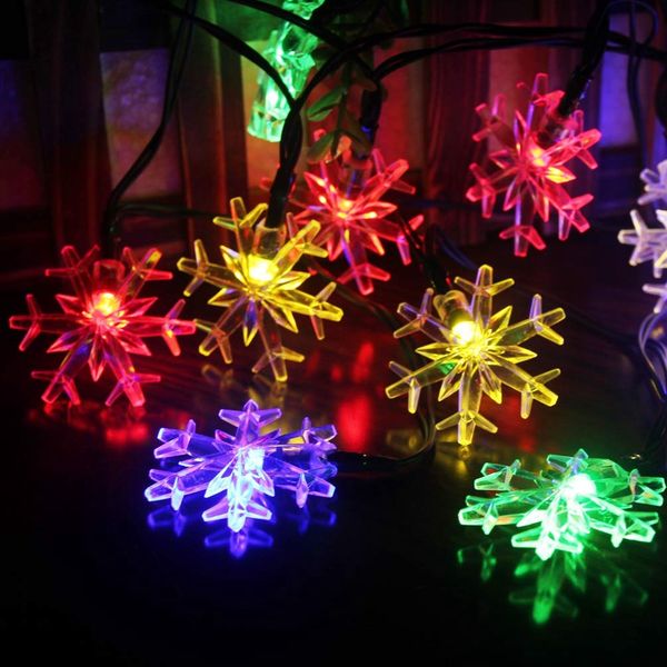

5m 10m led solar snowflake string lights warm white waterproof fairy string lights for outdoor party home wedding garden decorat