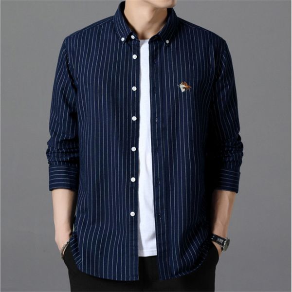 

2020 fall fashion new men's cotton long sleeve shirt slim cardigan jacket plaid business casual striped shirt size s-4xl, White;black