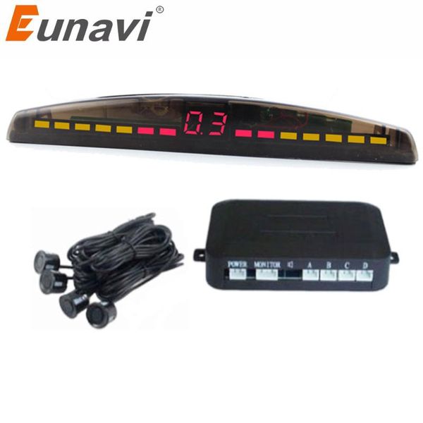 

eunavi car led parking sensor kit 4 sensors 22mm backlight display reverse backup radar monitor system 12v