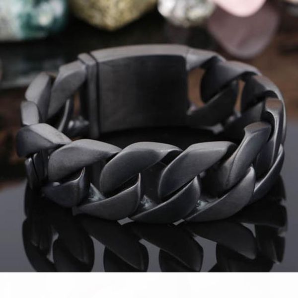 

8.7'' 24mm 173g heavy men curb cuban link stainless steel matte black bracelet never fade bling jewlery for xmas birthday gift