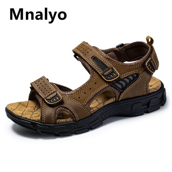 

new big size genuine leather men sandals classic summer men shoes beach sandals for man fashion brand outdoor casual sneakers, Black