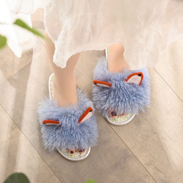 

2020 autumn and winter new style korean-style casual household anti-slip imitation hair slipper, Black