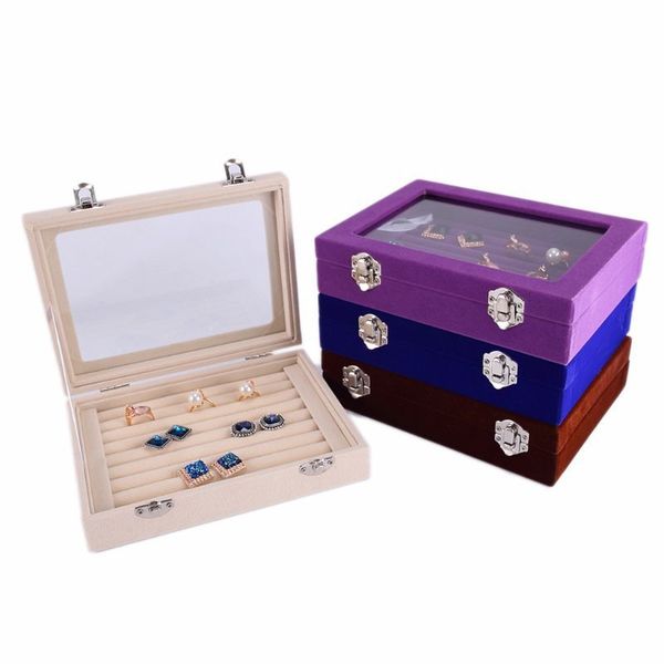 

7 color velvet glass ring earring jewelry display organizer box tray holder storage box mx200810, Black;white