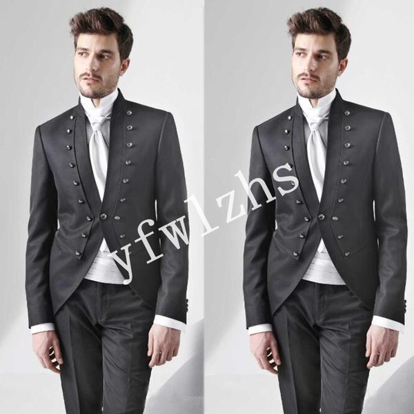 

double-breasted groomsmen mandarin lapel wedding groom tuxedos men suits wedding/prom/dinner man blazer(jacket+tie+pants) t165, Black;gray