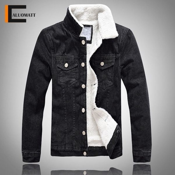 

men winter solid casual jacket 2020 new men's bomber denim jacket fashion jean biker coat woolen lined leisure coat plus size, Black;brown