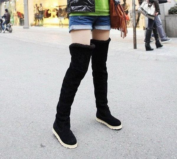 

new autumn/winter boots 2020, women's high flat boots, long cotton boots over the knee thick soles turned, Black