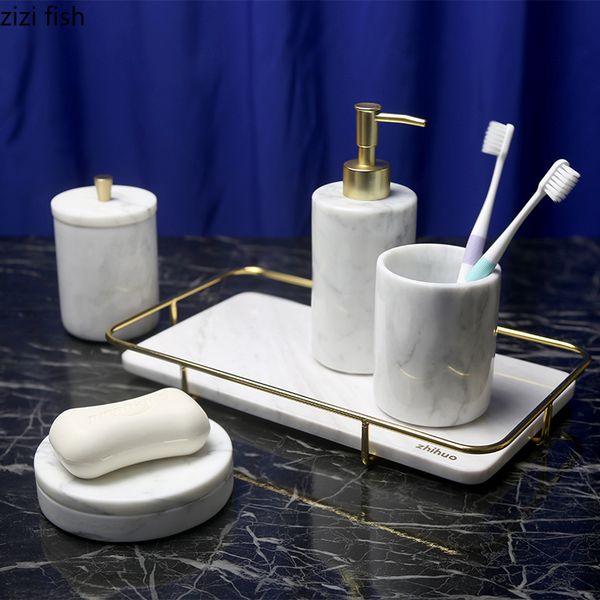 

bath accessory set natural marble bathroom accessories portable soap dispenser dish toothbrush cup mouthwash storage tray supplies