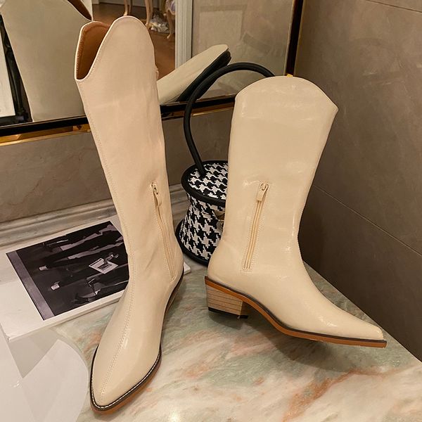 

ins 2020 luxury women 5cm high heels wedges long riding boots designer beige heels western cowboy boots winter thigh high, Black