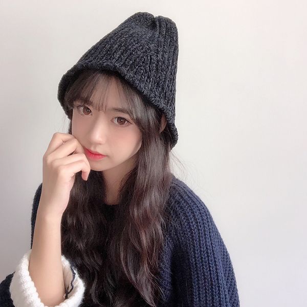 

women hat chenille fisherman wool hat ladies autumn and winter basin cap han collapsible knit warm male skullies & beanies, Blue;gray