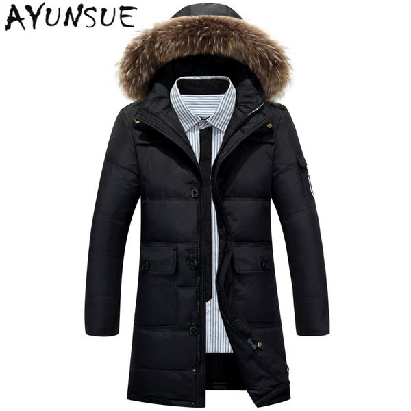 

duck down jacket men parkas 2020 men's winter jacket thick hood imitation fur collar outwear windproof coat plus size 4xl hj369, Black