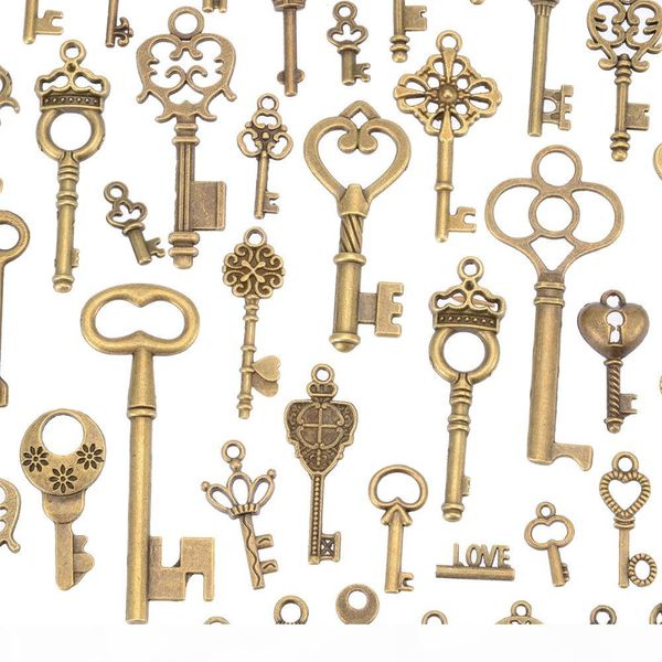 

125pcs antique old look bronze keys vintage diy pendant metal charms decorations pendant decor necklace diy hanging jewerly, Slivery;golden
