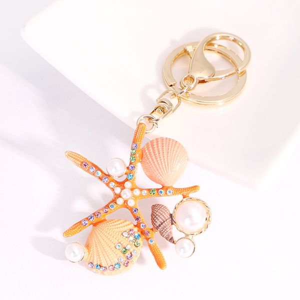 

creative starfish keychain shell key chain fashion keyrings key ring for women lady bag charm pendant car 2020, Silver
