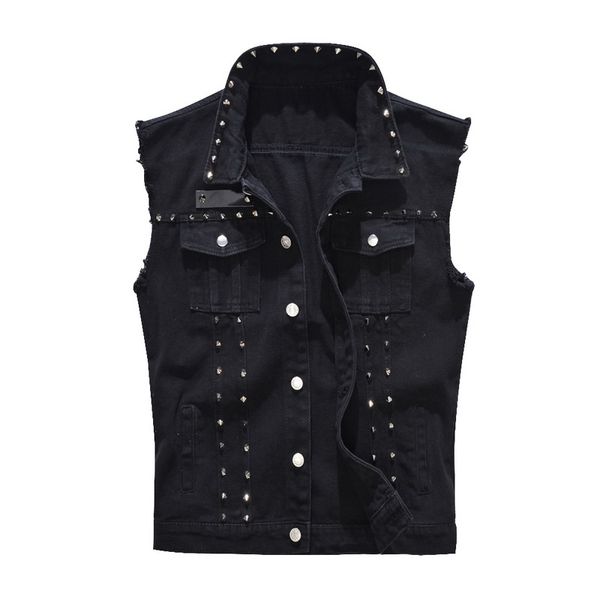 

laamei 2020 denim vest men punk rock rivet cowboy black jeans waistcoat fashion men motorcycle style sleeveless jeans jacket