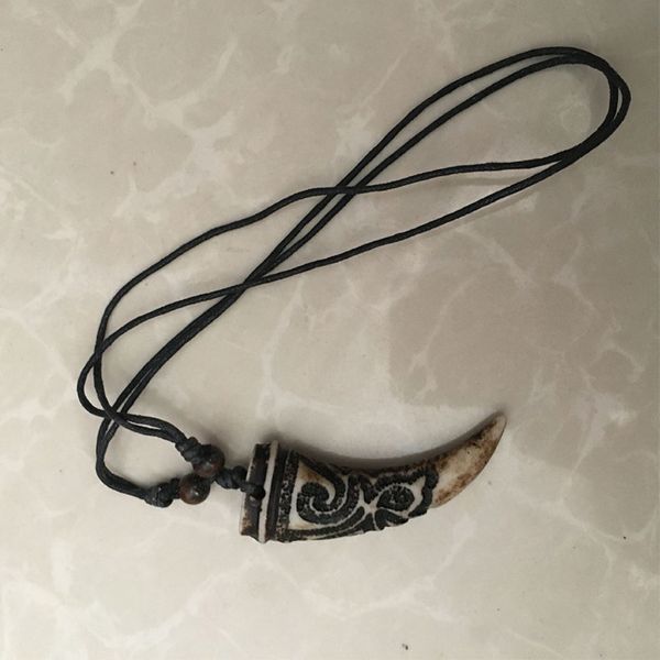 

vintage wolf fang pendant necklace surfer ethnic charm wax string chain necklace for men women amulet lucky gift fashion jewelry, Silver