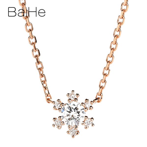 

baihe solid 18k rose gold 0.15ct round h/si natural diamond engagement trendy fine jewelry beautiful flower diamond necklaces, Silver