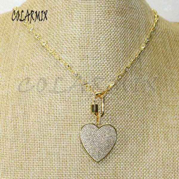 

3 strand love pendants necklace zircon crystal heart necklace golden lock carabiner fashion accessories for women 50474, Silver